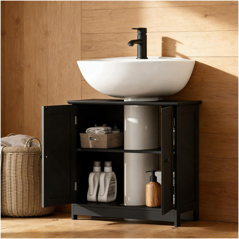 Armoire de salle de bain sous le lavabo de style moderne, armoire de rangement sur piédestal, n'inclut pas de lavabo, Noir
