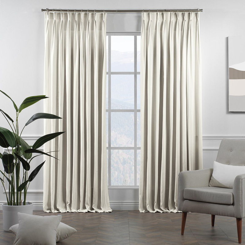Panneau de rideau simple décoratif à double pincement très long et très large, L 52 po x L 45 po, Blanc cassé