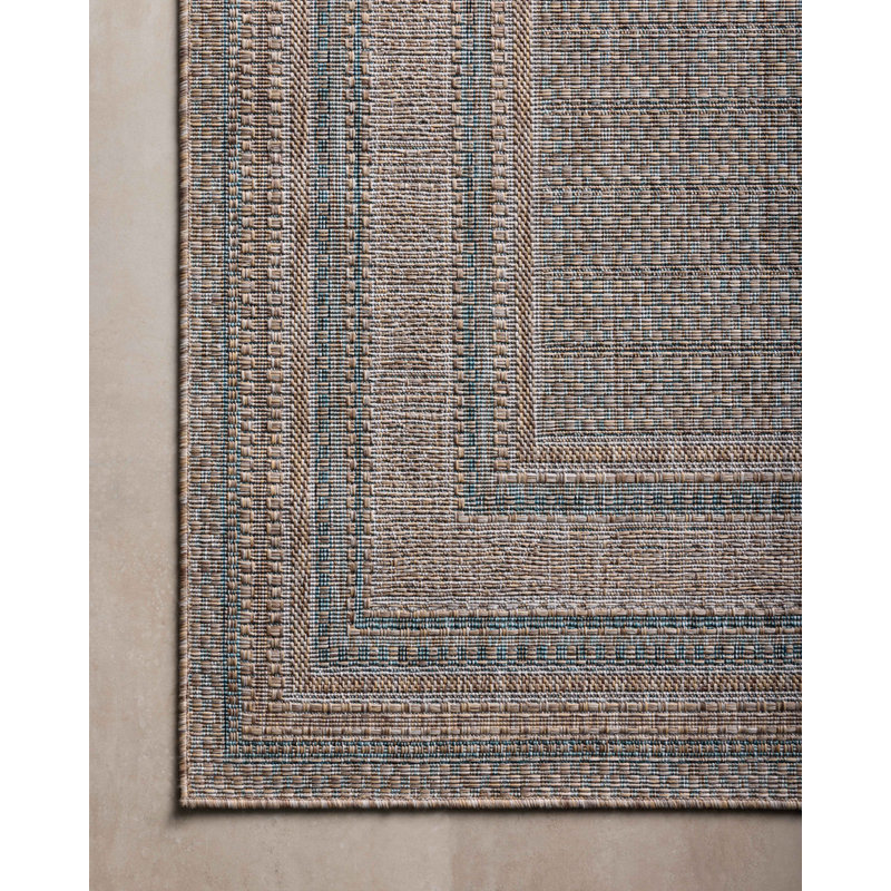 Amber Lewis x Loloi Indoor / Outdoor Topanga Natural / Teal Area Rug, Rectangle 3'11" x 5'11"