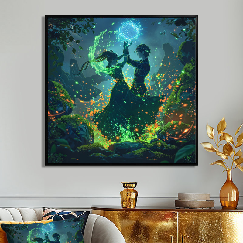 Pleine lune, célébration tribale de la danse dans la forêt magique - danseur, salon d'art mural, H 30 po x l 30 po x P 1 po