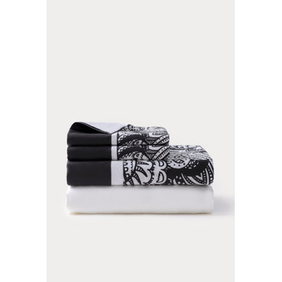 Ensemble de draps pour chambre d'amis 4 pièces 100% coton noir et blanc