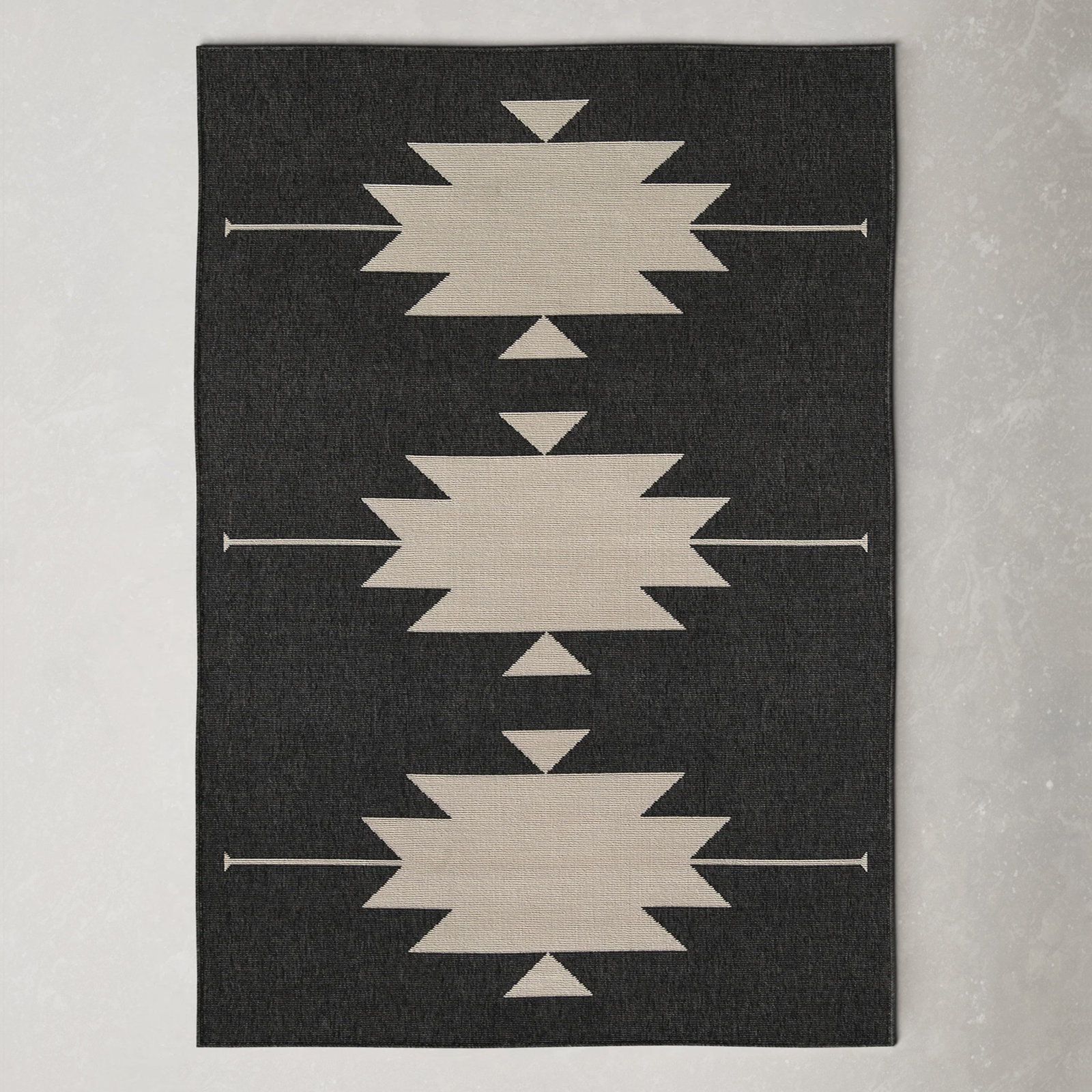 Genesis Charcoal Cream Southwestern Outdoor Rug, Rectangle 6'7" x 9'6"