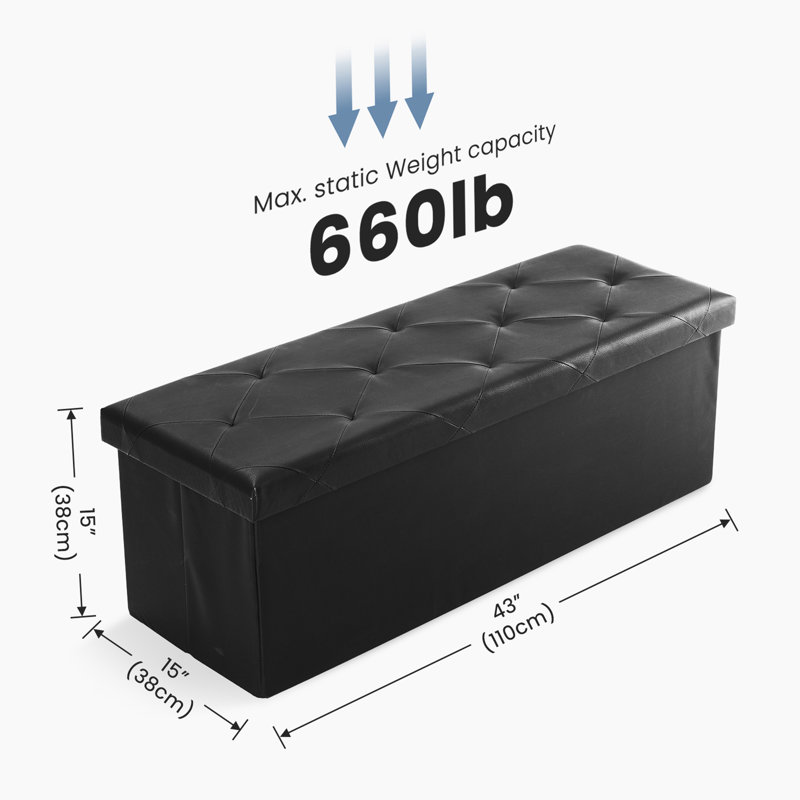 Banc de rangement pliable, Noir, Noir
