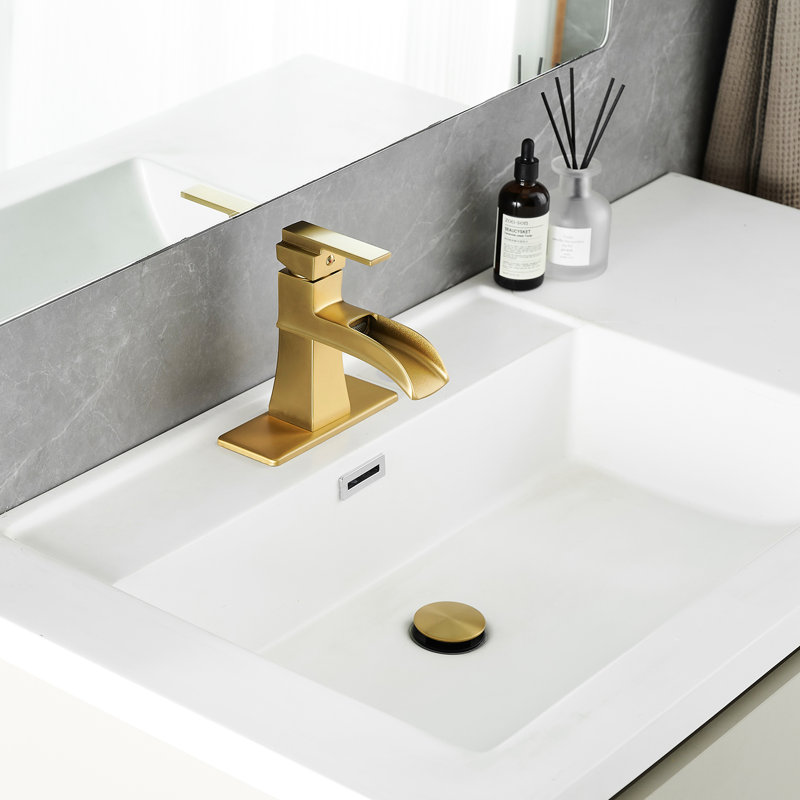 Robinet de lavabo de salle de bain avec cascade, plaque de pont, drain escamotable, conduites d'alimentation, robinet à un trou, robinet en laiton