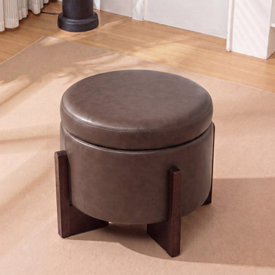  Faux Leather Upholstered Round Ottoman with Storage