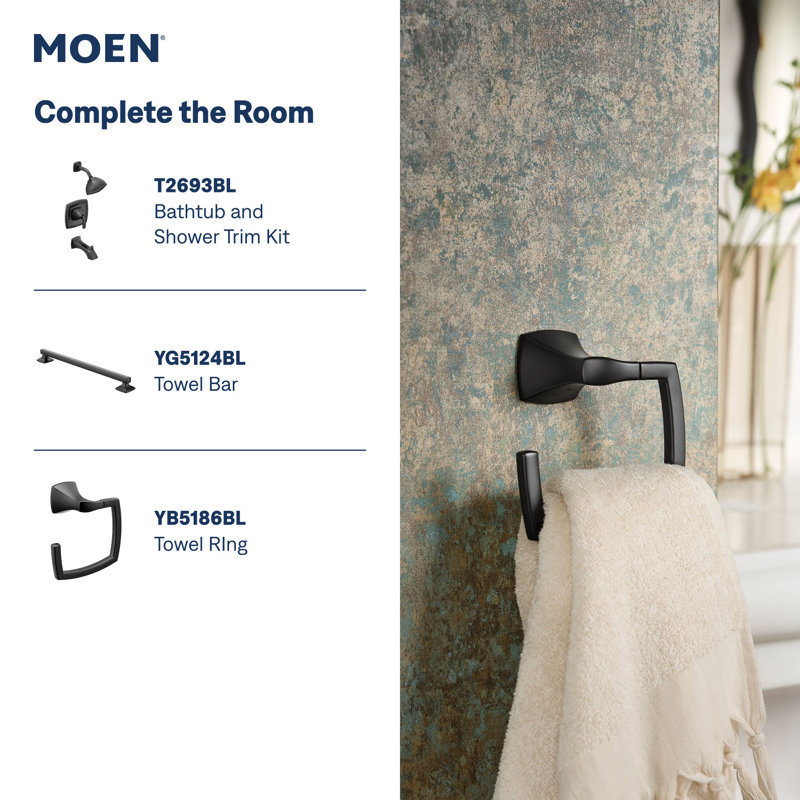 Ensemble de garniture de robinet de salle de bain à deux poignées à deux poignées Moen Voss, valve incluse, Noir mat