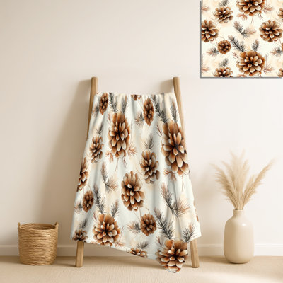 Rustic Pinecone Light – Brown Floral Cozy Blanket, Farmhouse Soft Throw
