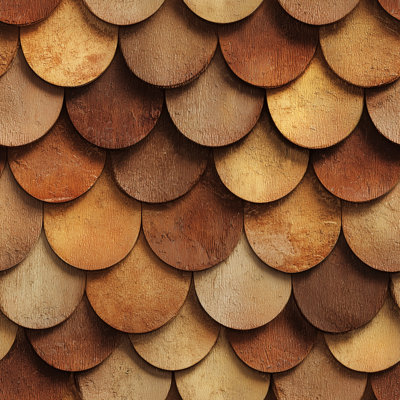 Papier peint rustique en bois avec bardeaux de pétoncles et écailles de poisson