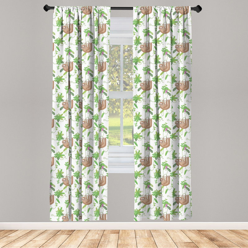 Funny Sloth Semi-Sheer Rod Pocket Curtain Panels, 28" x 95"