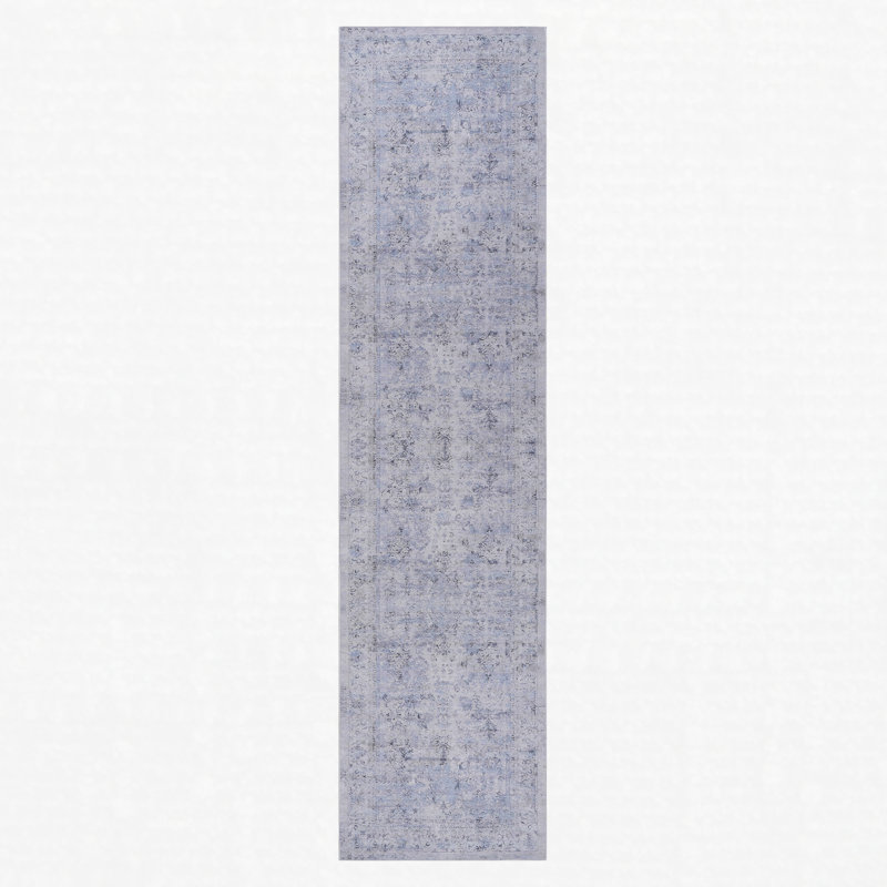 Tapis de couloir bleu crème antidérapant lavable à la machine 2 pi 6 po x 10 pi bleu crème, Blue+Cream