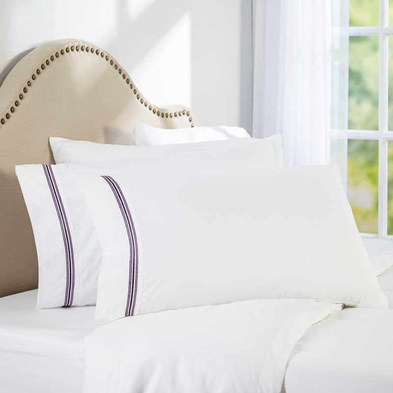  Ensemble de draps en percale en microfibre à rayures satinées 1800, Mauve, Taie d'oreiller pour très grand lit californien