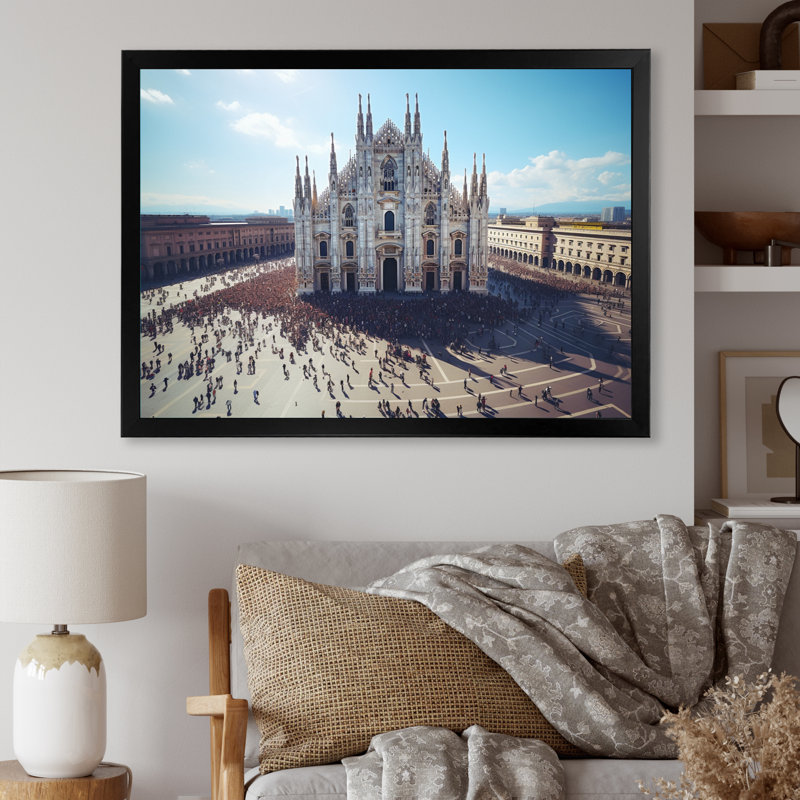 Italie, cathédrale de Milan, Italie, art mural sur toile, Cadre simple noir, H 30 po x l 40 po x P 1,5 po