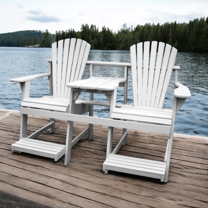 Adirondack Balcony/Pub Double Seater with Built in Table and Footrests – Has 1-5/8” Umbrella Hole and  Elevated Seating for Deck, Porch & Balcony Railings. Solid Pressure Treated Wood – Made in the USA