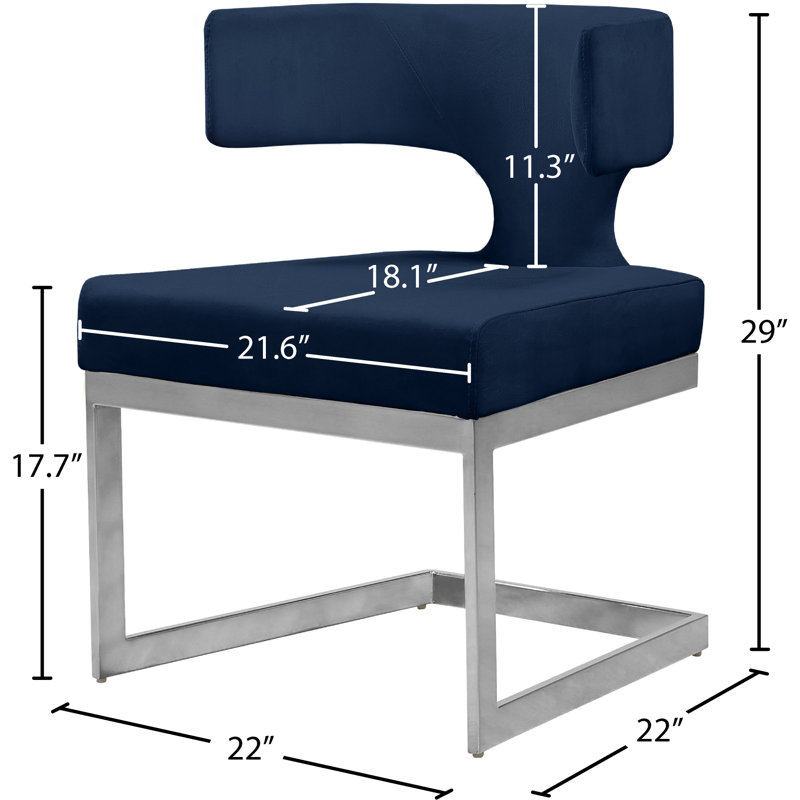 Eita 17.7'' H Velvet Upholstered Side Chair, Chrome, Navy Velvet