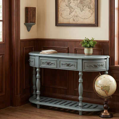 52" Modern Curved Console Table With 4 Drawers & Lower Shelf – Entryway Sofa Table For Hallway, Living Room Or Bedroom