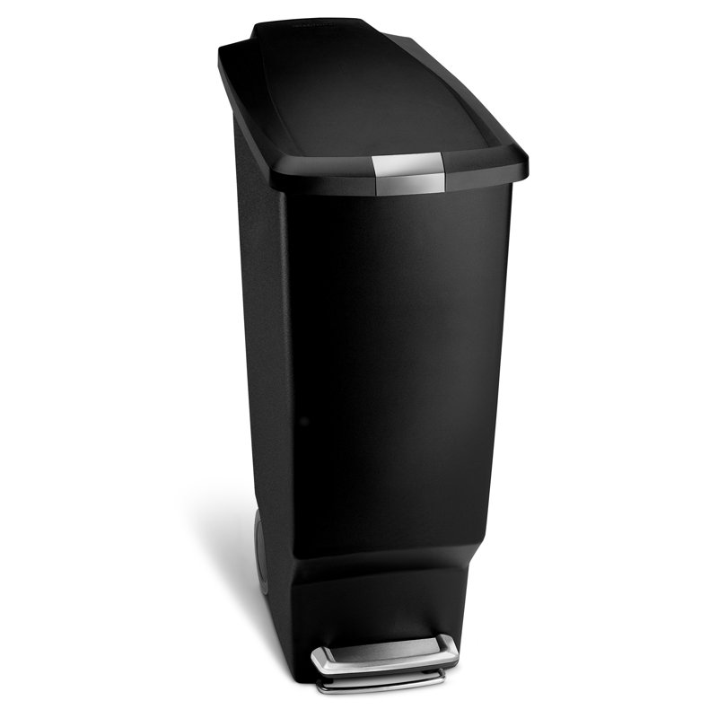 simplehuman 40 Liter / 10.6 Gallon Slim Kitchen Step Trash Can with Secure Slide Lock, Plastic, Black