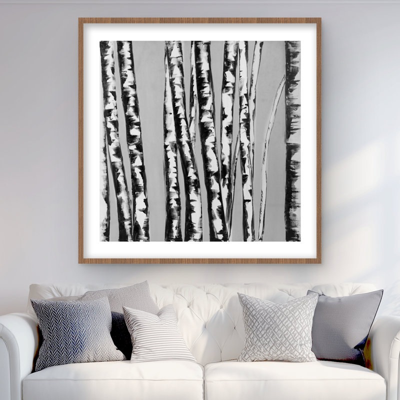 «Birches Intersecting - Landscape», reproduction encadrée avec passe-partout gris, H 36 po x l 36 po, Brun