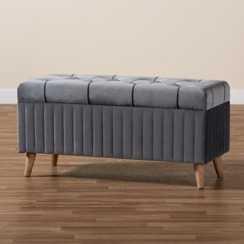 Repose-pieds de rangement rectangulaire en velours 39,4 po Chavers, Velours gris velours