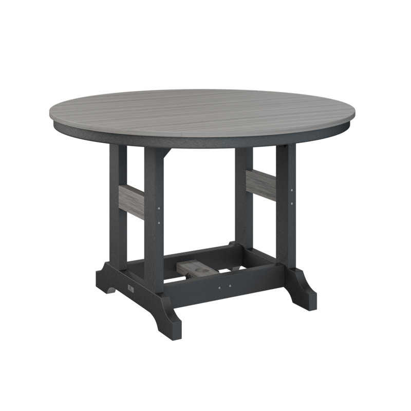 Garden Classic Outdoor Round Bar Table, Driftwood Gray, Black