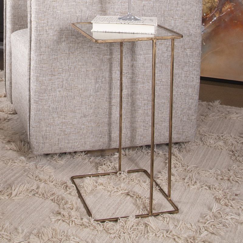 Margos Glass Top End Table, Antique Gold