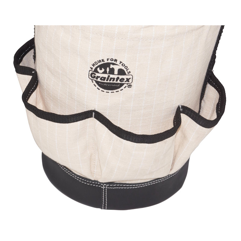 12 in. 6-Pocket Utility Tapered Ripstop Canvas Tool Bucket with Leather Bottom