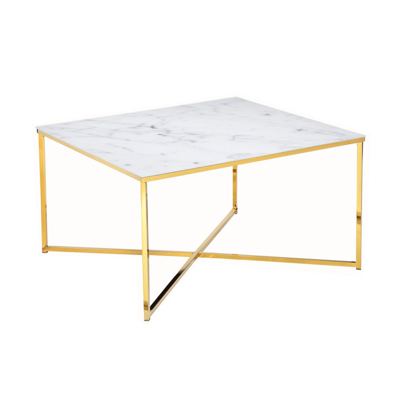 Aines Cross Legs Coffee Table, White, Gold
