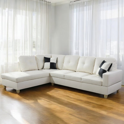 Zoie 103" Wide 2-Piece Faux Leather Small Sectional Sofa with Firm Seat Cushions for Small Space