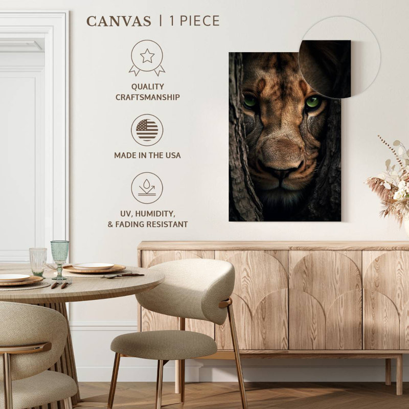 Brampt se cachant la lionne, H 48 po x l 32 po