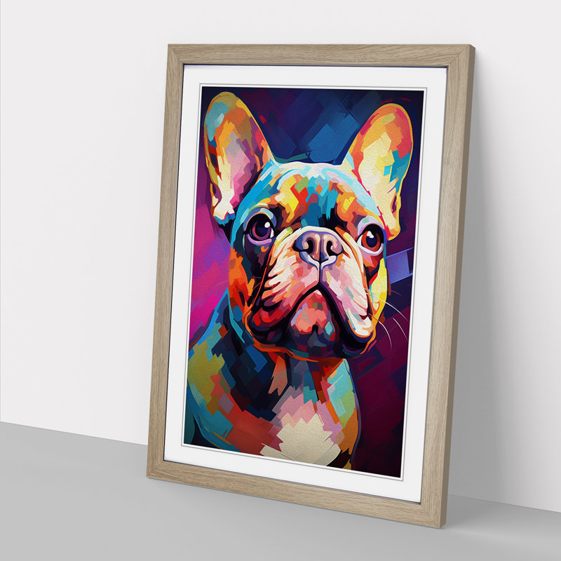 French Bulldog Modern - Single Picture Frame Print on Wood, 46cm H x 34cm W, Oak Framed