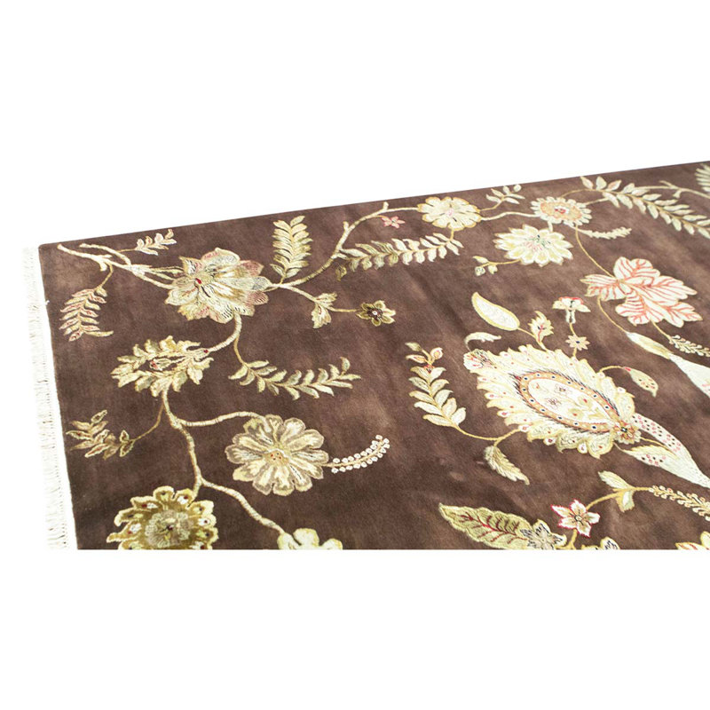 Wool Floral Area Rug in Brown/Ivory/Rust/Green