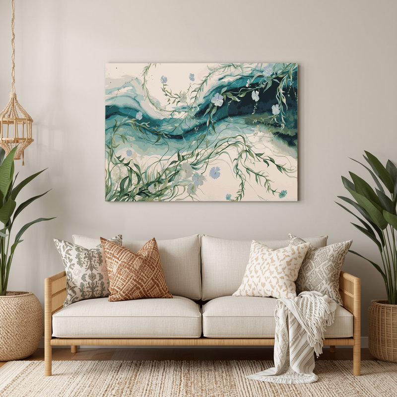 Coastal Coastal Vines Beige Metal Wall Art, 240" H x 240" W x 0.05" D