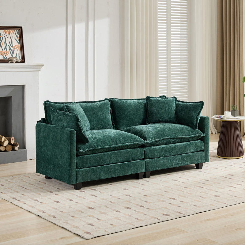 Modern Cloud Sofa LoveSeat, Green, 2