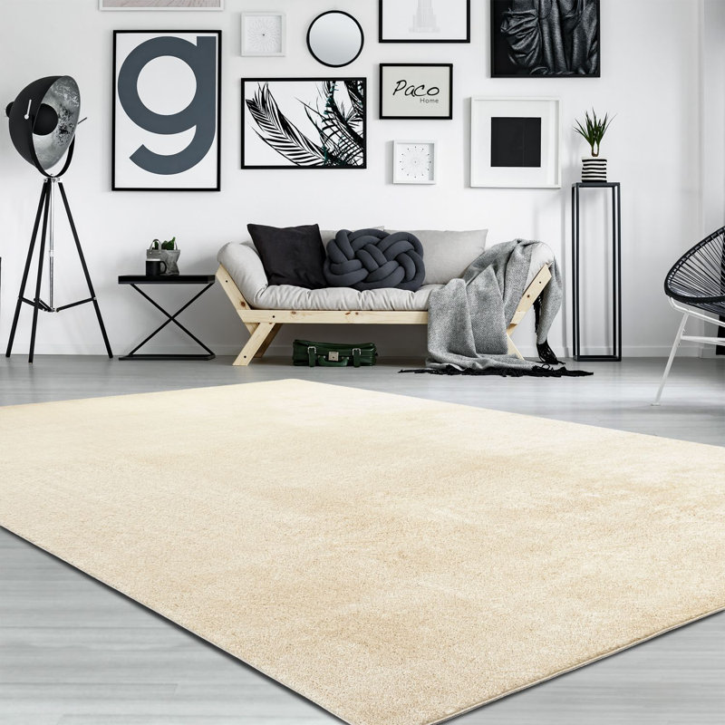 Soft Area Rug Cozy Low-Pile Rug Anti-Slip Solid Color Washable, Rectangle 5'3" x 7'3", Beige