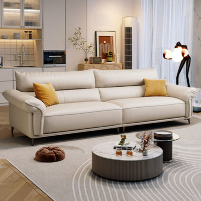 Khaki Genuine Leather Modular Sofa cushion couch