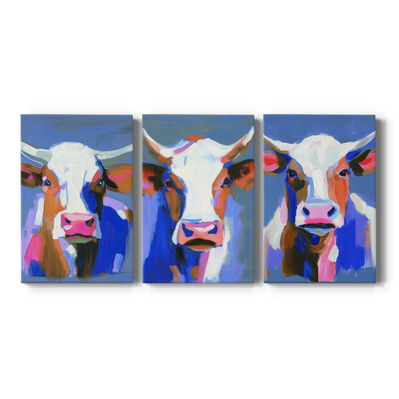 ANIMALS Series CECXLV - Toile tendue avec châssis sur mesure - 3 pièces, H 27 po x l 54 po