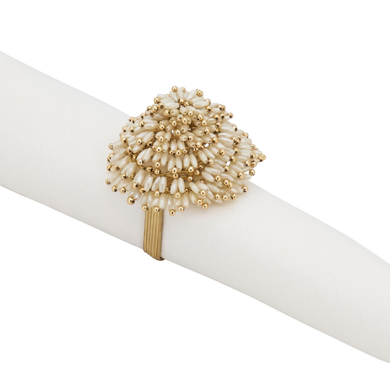 Golden Beaded Design Napkin Ring Holders Set of 4