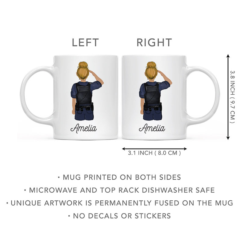 Tasse à café personnalisée, Jaune / femme, agent de police 13, Oui