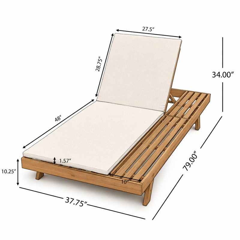 Méridienne pliable en bois d'acacia 2/3 avec dossier réglable et surface de rangement plate, finition noire, non rembourrée, idéale pour la cour, la piscine, le jardin et le patio