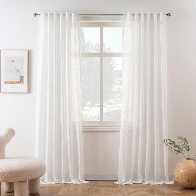 Janie Rod Pocket Semi-Sheer Curtain Panel Pair, White, 52" W x 108" L