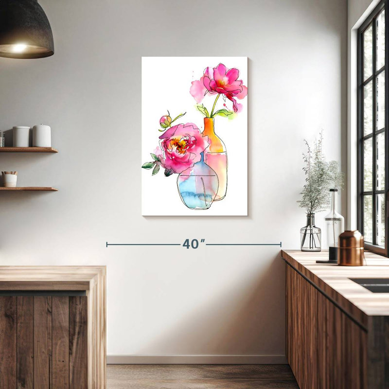 Pivoine dans des vases, H 36 po x l 24 po