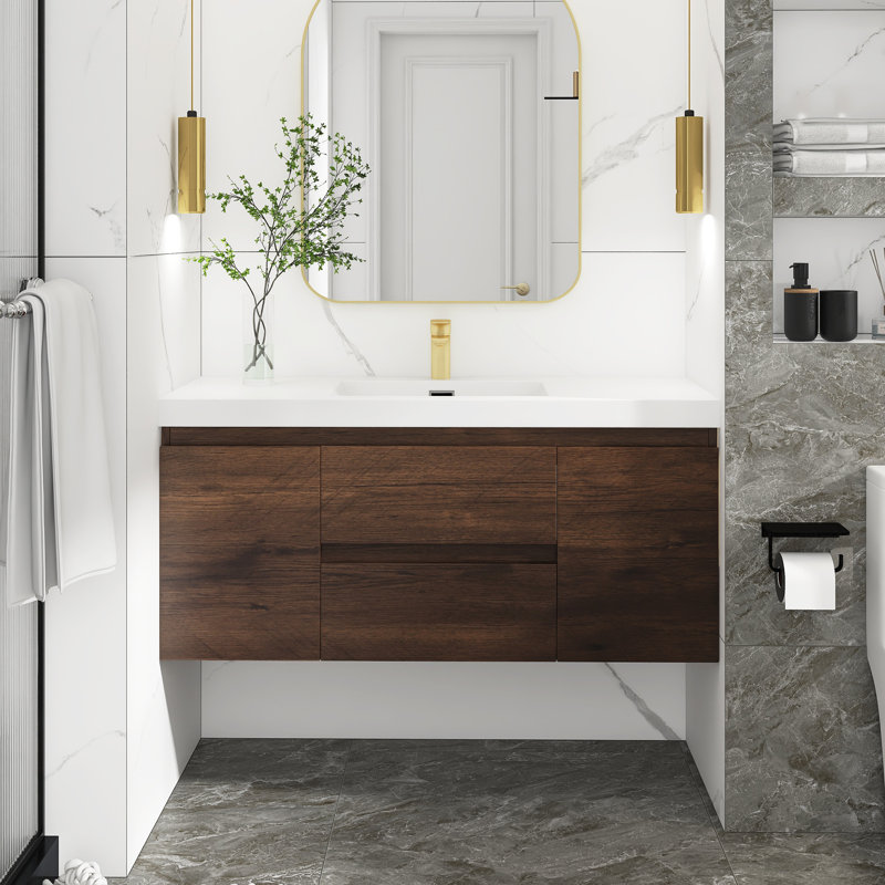 Meuble-lavabo simple avec plateau Makkiyah, Palissandre