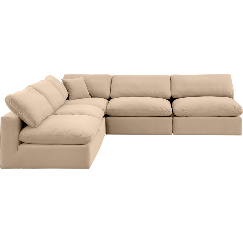 Hripsik Velvet L-Shaped Sectional Reversible, Beige Velvet