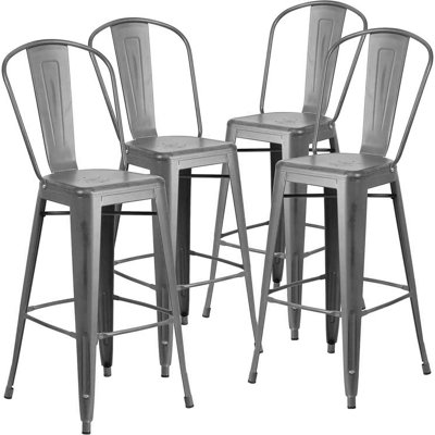 Blake Industrial Style Bar Chair - Set of 4 - Modern Metal Bar or Counter Height