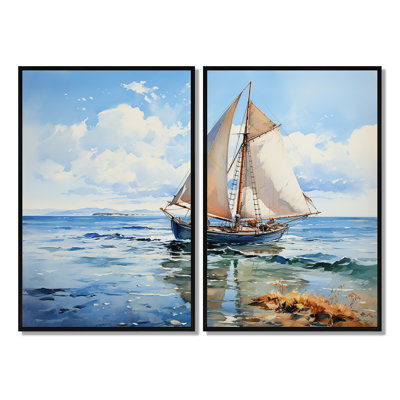 Bateau à voile reflets II - ensemble d'art mural multicolore de 2