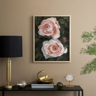 «Peachy Roses I», reproduction encadrée - bois massif