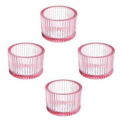 4 bougeoirs en verre rose 4 pièces
