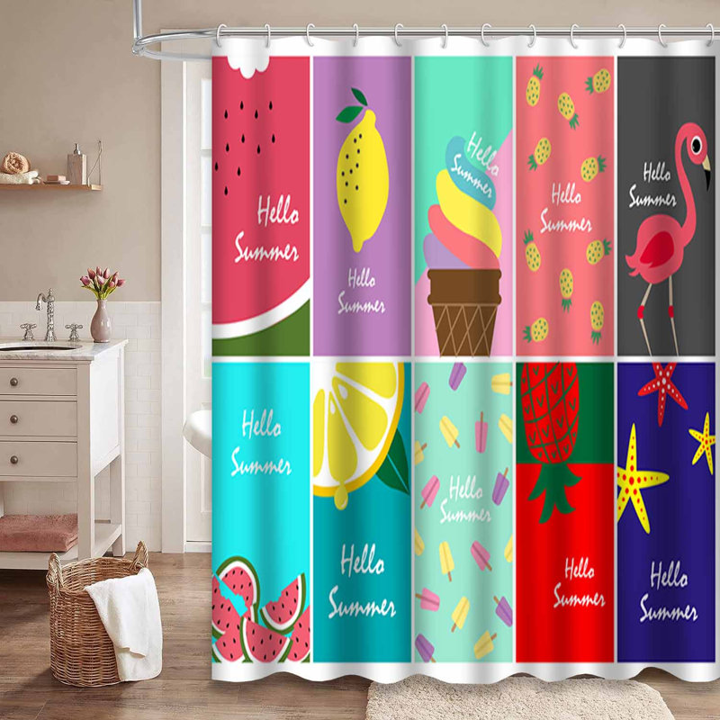 Rideau de douche imperméable mignonne avec 12 crochets, L 72 po x l 78 po