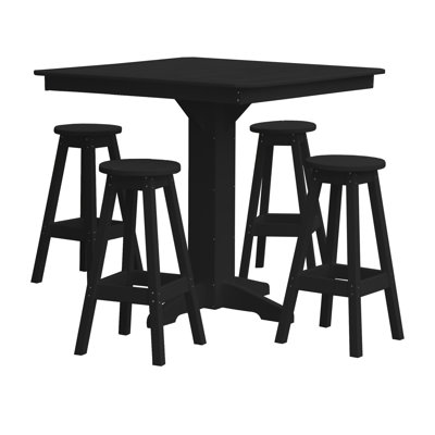  Poly Composite Sierra 5-Piece Bar Set with Square Table, Black