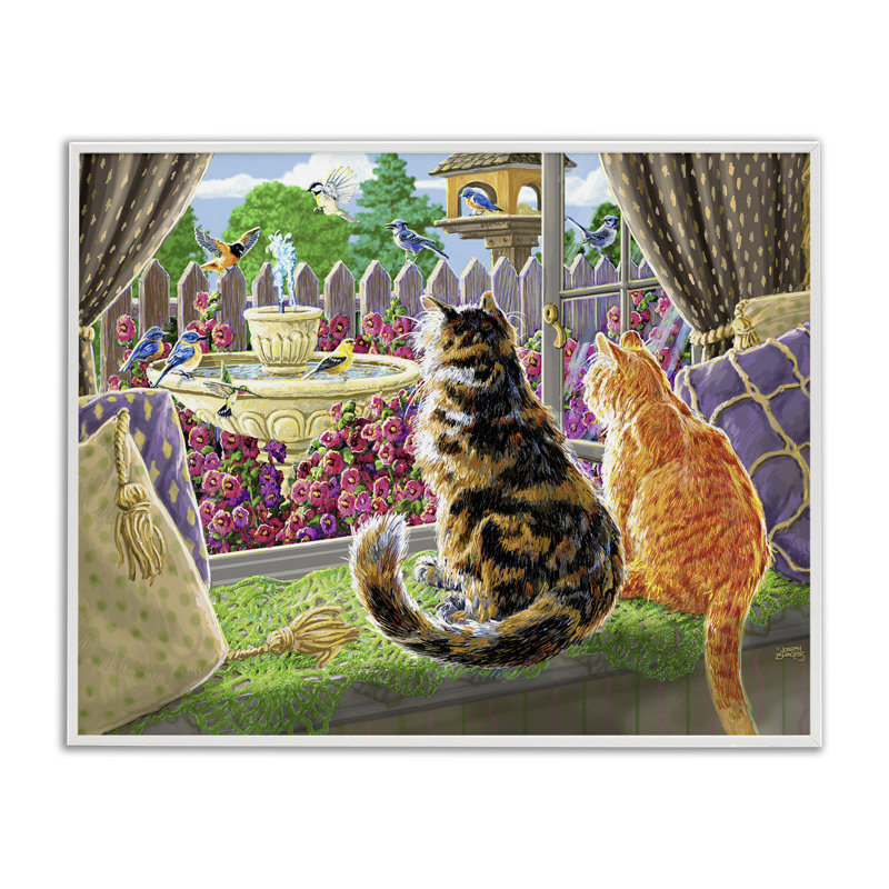 Chats avec vue, estampe numérique encadrée, design par Joseph Burgess, H 11 po x l 14 po