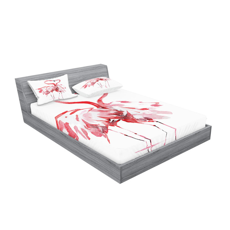 Drap-housse et coussin décoratif Ambesonne Flamingo blanc corail foncé, Ensemble de draps pour lit double + 5 pièces supp